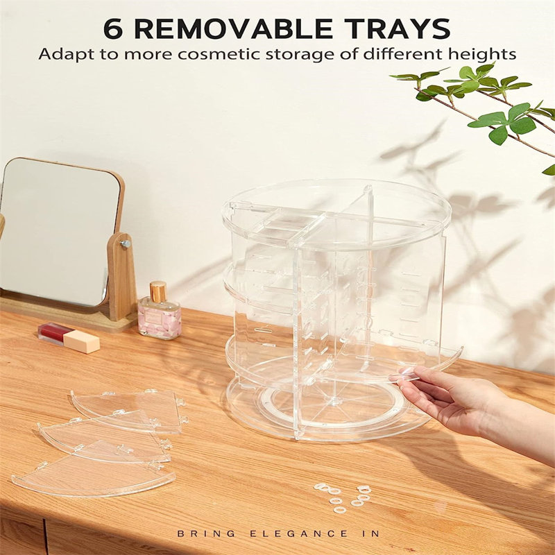 Organisateur Maquillage Rotatif 2 étages - 360°, Compartiments Multiples, Transparent, Pour Coiffeuse - 1