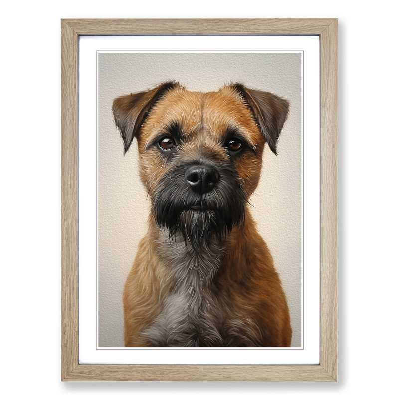 Border Terrier Realism - Single Picture Frame Print on Wood, Oak, 64cm H x 46cm W x 2cm D