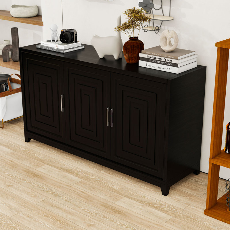 Buffet en bois avec portes et tablettes réglables, Noir