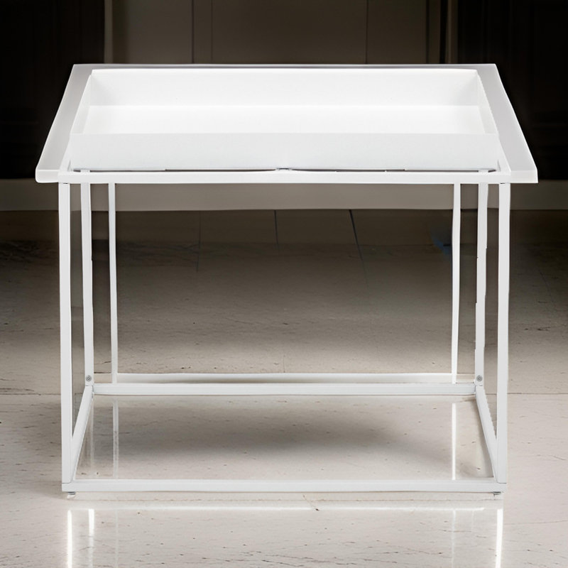 Stainless Steel Tray Top End Table, White