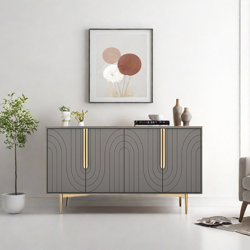 Buffet de luxe moderne et minimaliste, H 35,43 po x l 55,12 po x P 15,75 po, Gris