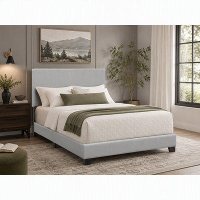 Modern Grey Faux Leather Upholstered Full Panel Bed with Refined Stitching and Sleek Design, Perfect for Contemporary Bedrooms