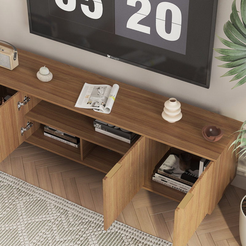 Modern TV Stand Fluted 68" T, Entertainment Center With Storage Doors, TV Console Media Cabinet,  For TV, Living Room