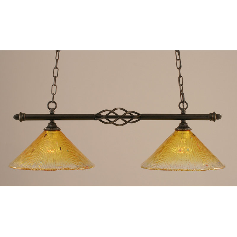 Luminaire pour îlot de cuisine 2 lumières Pierro Eleganté, fini granit foncé avec verre cristal champagne or 12 po