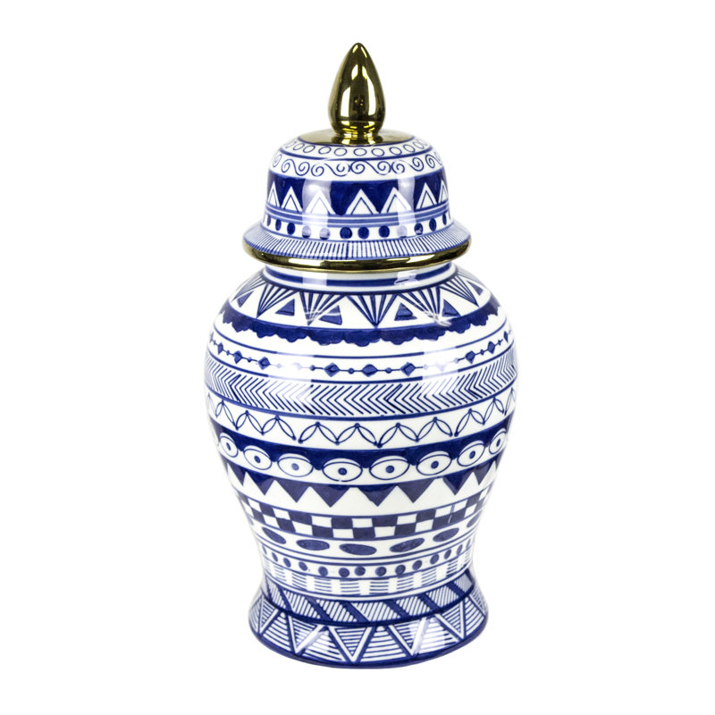 Patterned Eclectic Temple Jar with Lid