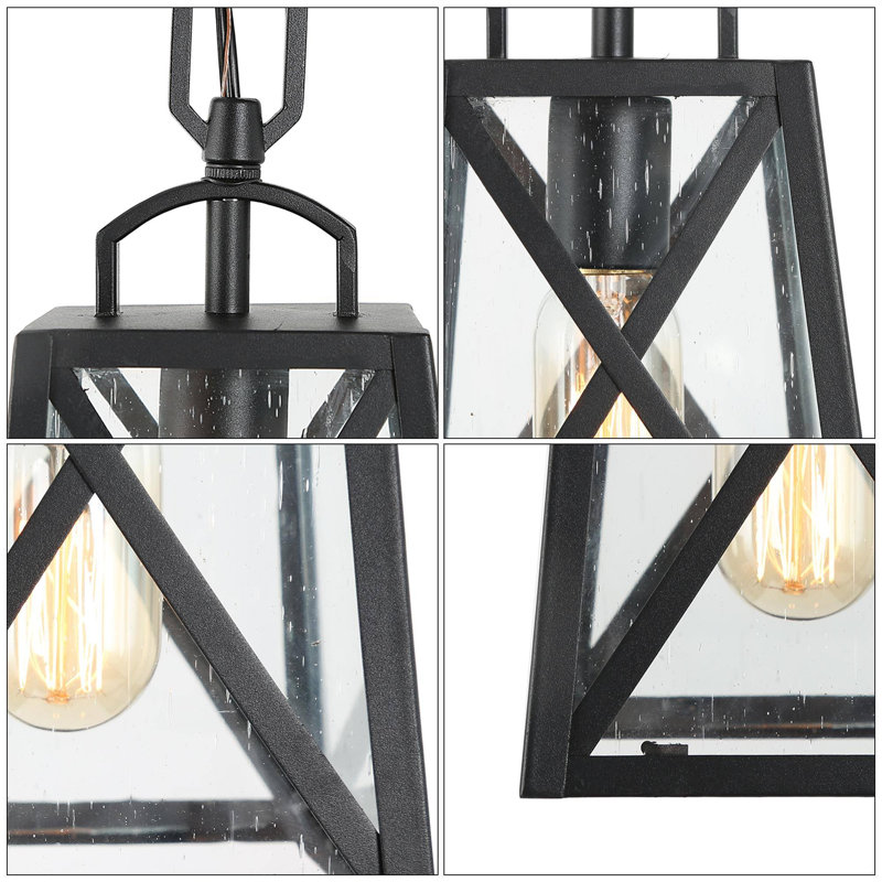 Lanterne suspendue d'extérieur 1 lumière noir sable Dashuri avec verre ensemencé Dashuri