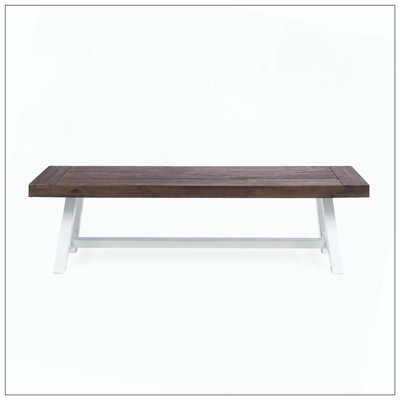 Acacia Wood Dining Bench With Sandblast Finish And Rustic Metal Finish Frame