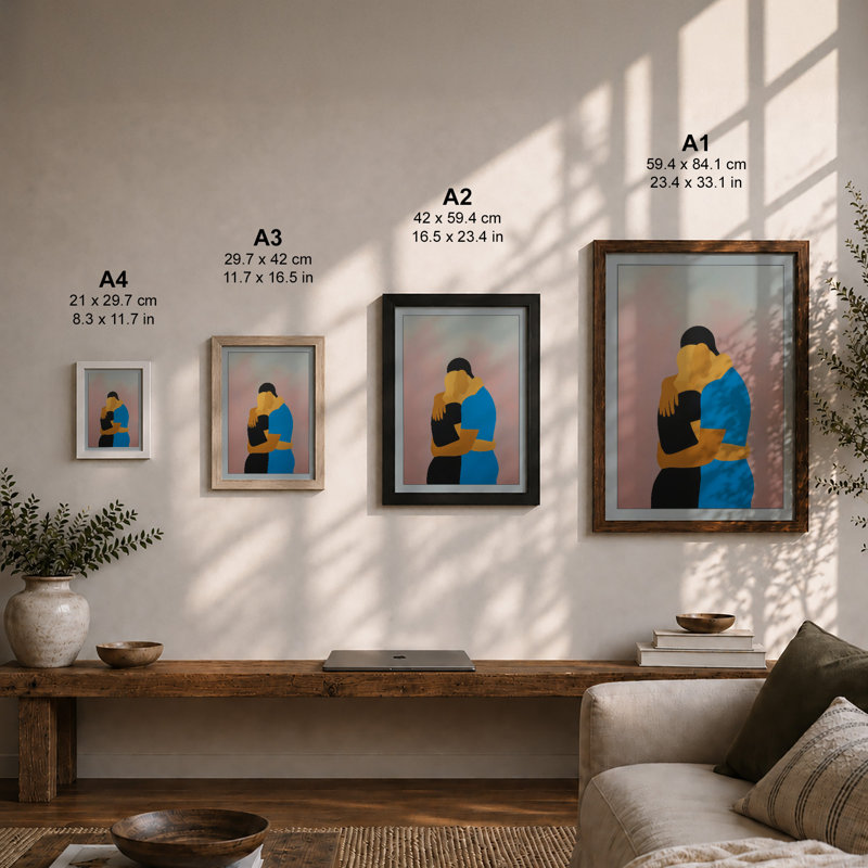 Embrace in Colour Modern - Framed Print, Unframed, A1 - 84.1 x 59.4 cm