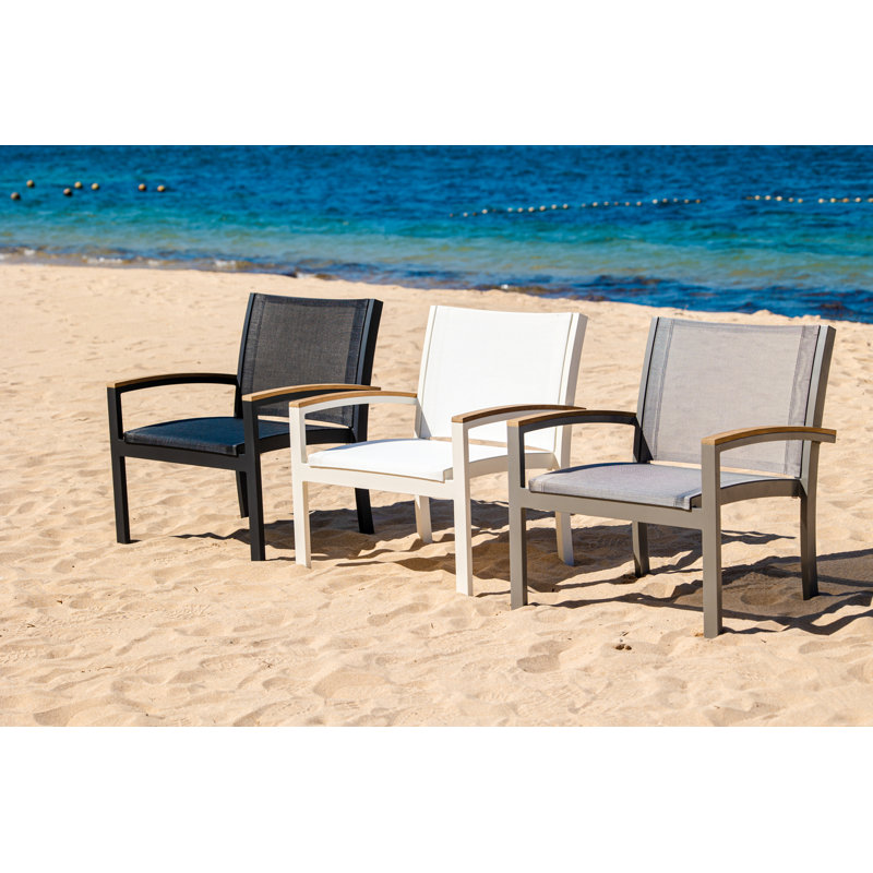 Tribeca Aluminum Teak Sling Stacking Lounge Chair, Black/Brown