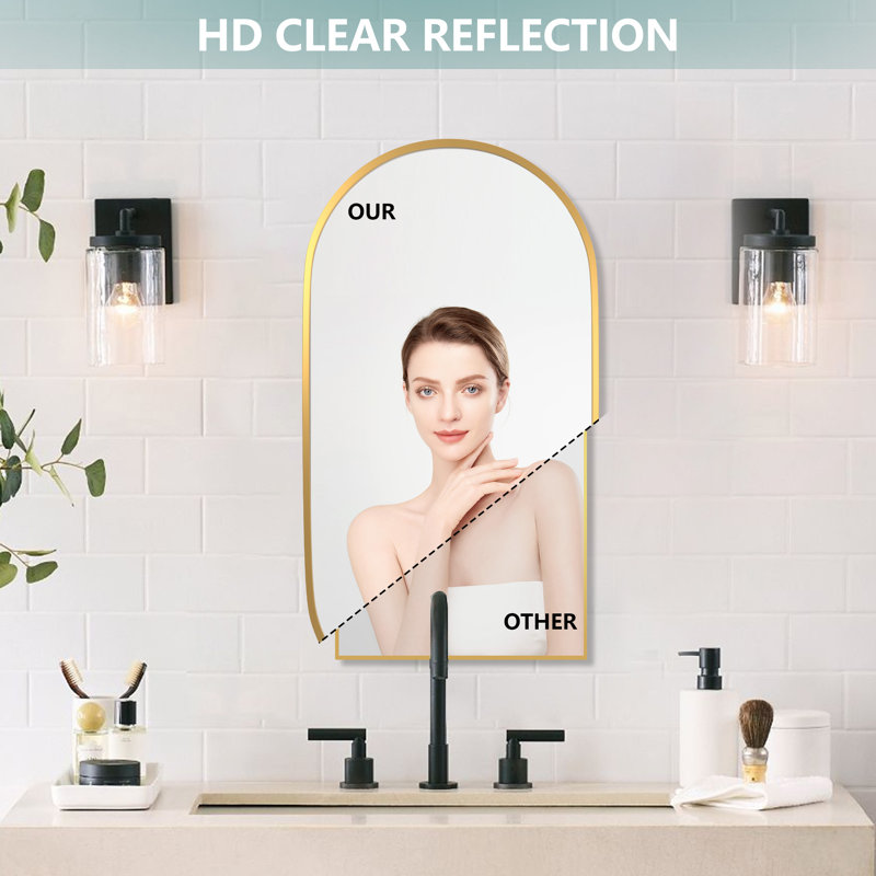 Joulon Oval Frame Mirror Wall Mount Bathroom Vanity Metal Mirror, Brushed Gold
