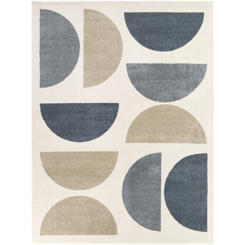 Delvaux Blue/Beige Contemporary Half Moon Area Rug, 7'10" x 10'