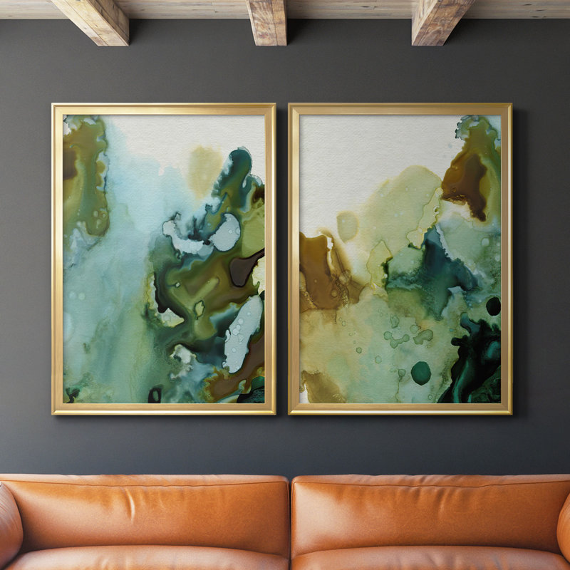 «Water and Earth I», toile encadrée de qualité supérieure - prête à être accrochée, Or, H 30,5 po x l 45 po x P 2,5 po