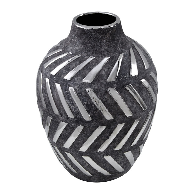 Barb Handmade Ceramic Table Vase, 30cm H x 23cm W x 23cm D, Dark Grey/White