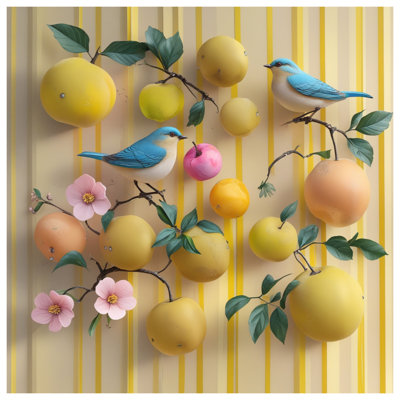 Blue Birds With Fruit Wall Tapestry - Birds Wall Decor