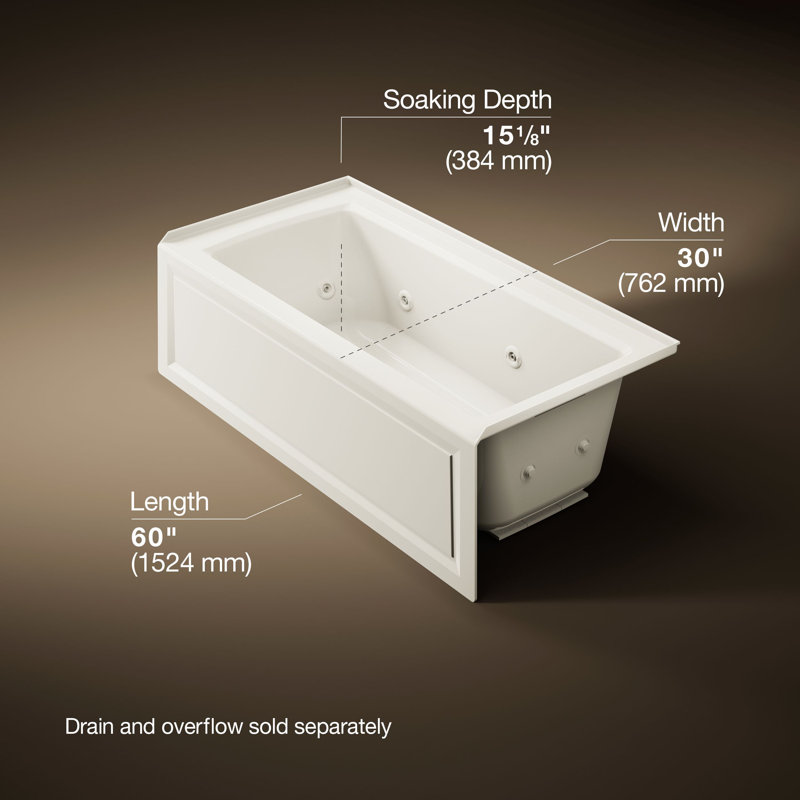 Archer® 60" x 30" Alcove Whirlpool, Biscuit, Right