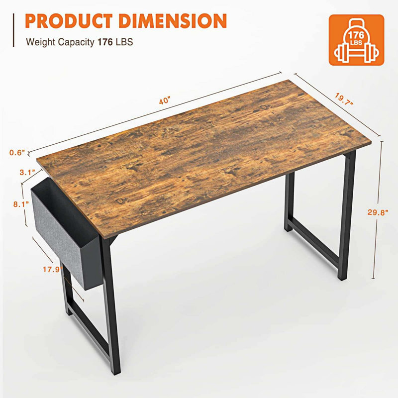 Mathabane Metal Base Computer Desks, Brown, 29" H x 40" W x 19" D