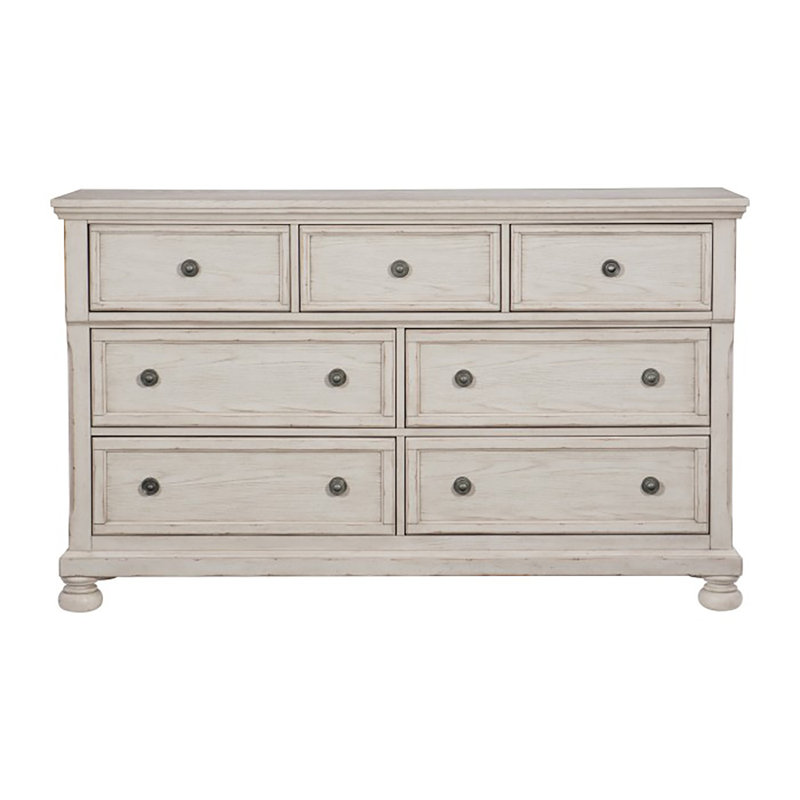 Commode 7 tiroirs Aleira, Fil de métal - Blanc brossé