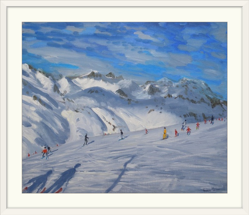 «Mountain Tops Tignes» par Gonzalez, reproduction d'art, H 32 po x l 38 po x P 1 po, Cadre blanc