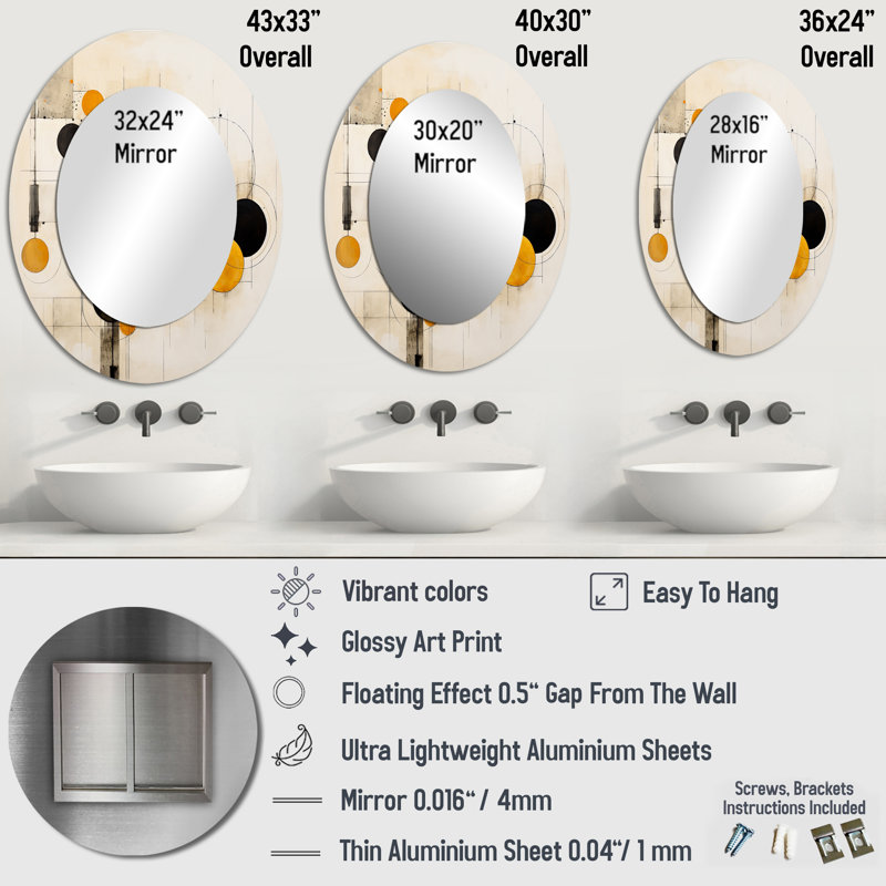 A Sense Of Timelessness Watercolor Yellow Black - Gold Modern Oval Wall Mirror, 36" x 24"