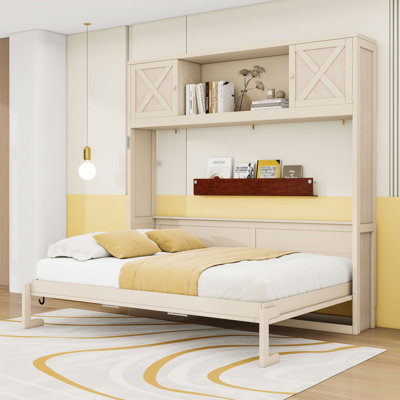 Wood Murphy Bed with Storage Cabinets