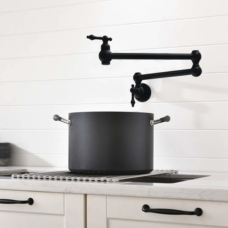 Wall Mounted Pot Filler Faucet Matte Black, Double Jointed Swing Arms, Scratch-, Rust-, 100% Brass For Operation Mount Joint Scratch , Rust , Differentiating