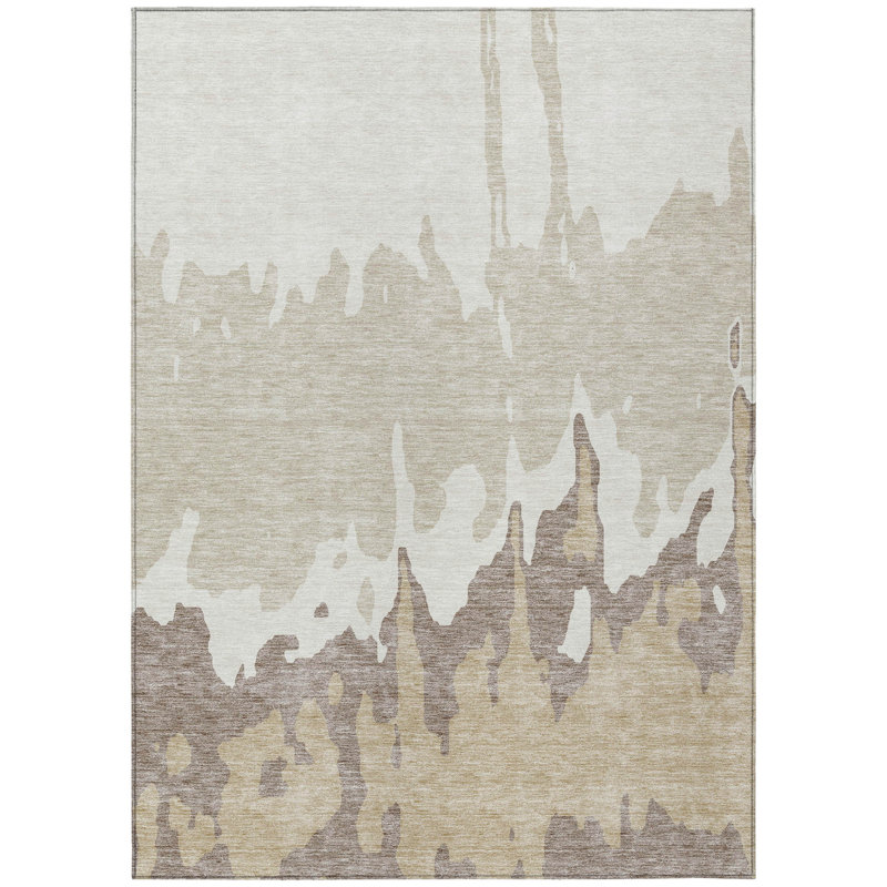 Tapis extérieur lavable abstrait ivoire et beige Everette 5 pi x 8 pi