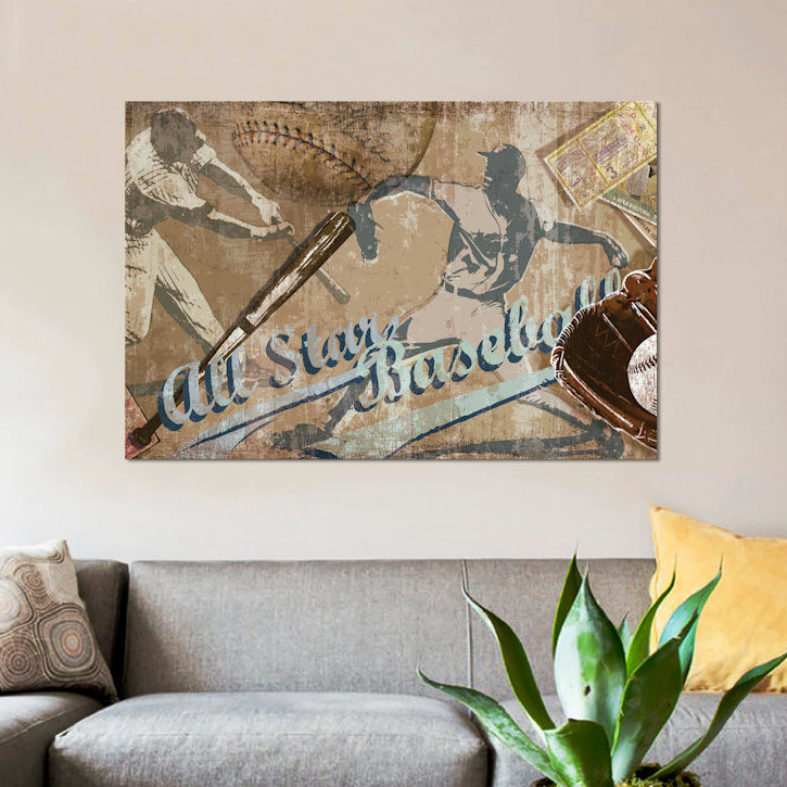 « home run », affiche rétro sur toile tendue, H 18 po x l 26 po x P 1,5 po, Toile encadrée noire, Pas de tapis