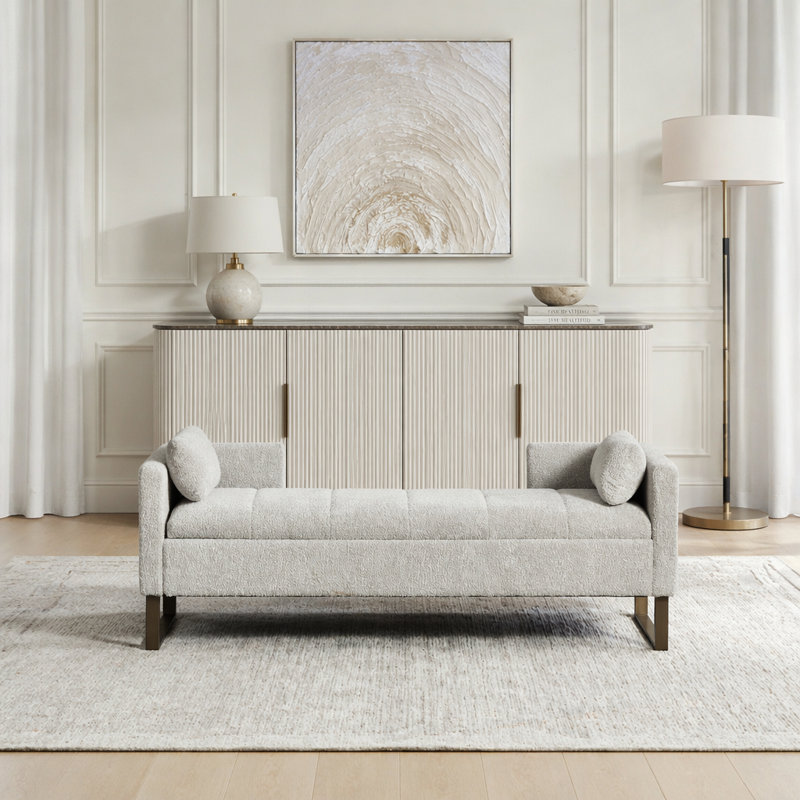 Banc de rangement rabattable avec revêtement en chenille, Light Grey