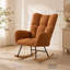 Chaise berçante à bascule à oreilles en tissu peluche confortable avec poche latérale, base en bois massif, fauteuil d'allaitement multifonctionnel pour chambre d'enfant et salon, brun