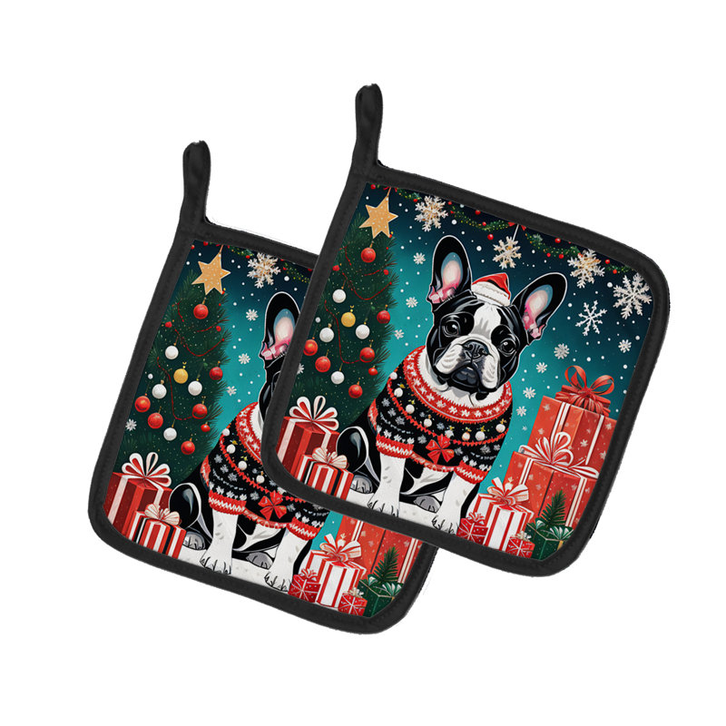 Paire de porte-pots de Noël bouledogue français