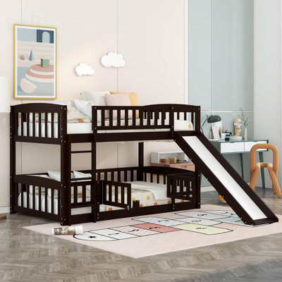 Lit superposé simple simple au-dessus de simple avec glissoire, échelle et clôture pour enfants et adolescents, conception polyvalente et robuste