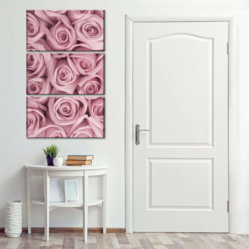 Roses, bouquet de roses roses sur toile, 3 pièces, H 74 po x l 48 po x P 1 po