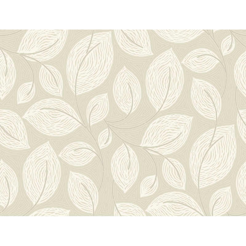 Contoured Leaves Floral Vinyl Wallpaper Roll, Taupe