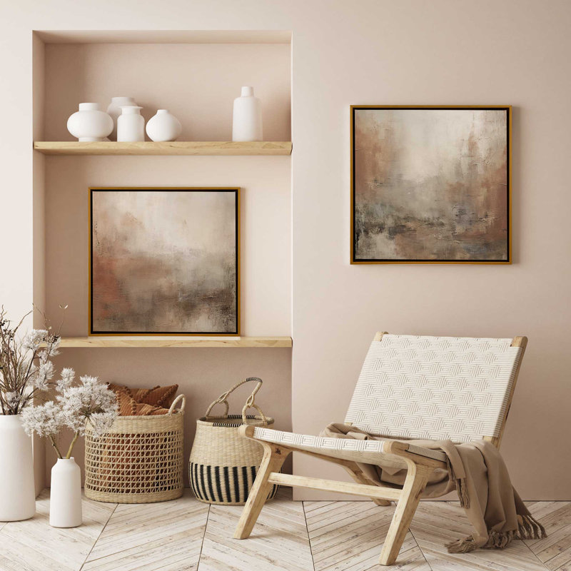 Russet Mist Déroulant, ensemble de 2, reproduction sur toile, H 12,75 po x l 12,75 po x P 1,75 po, Cadre flottant noir satiné