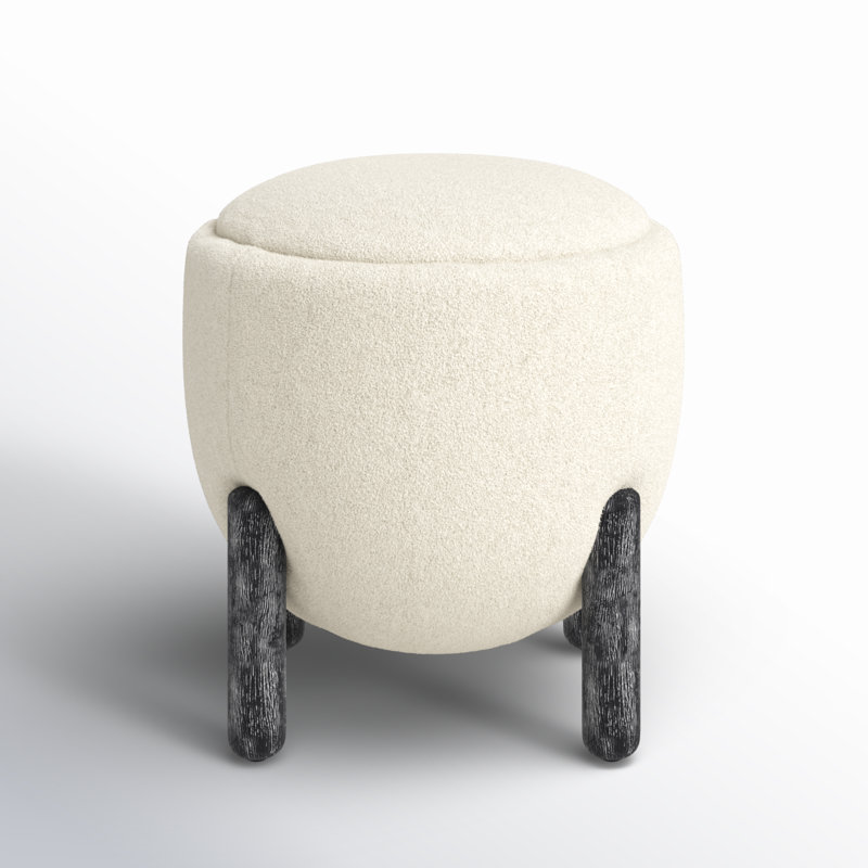 Leonor Upholstered Ottoman, Black, Cream Faux Lambs Wool