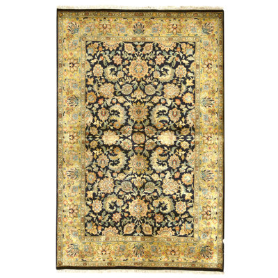 Hand Knotted Wool Oriental Area Rug in Black And Gold