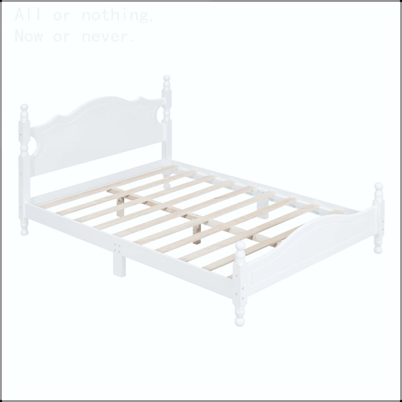 Full Size Retro Platform Bed with Wooden Slat Support, White, Full