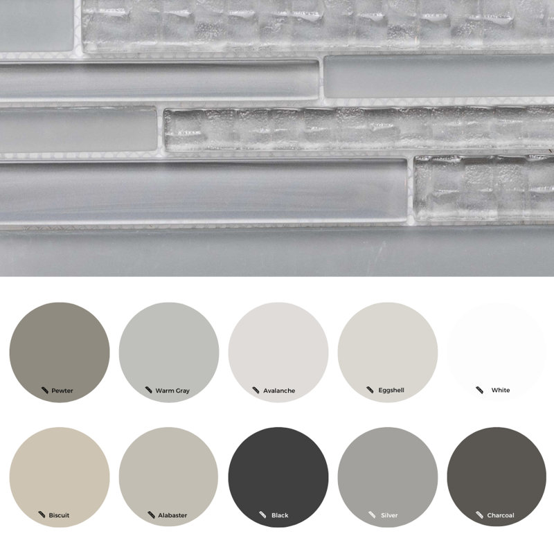 Karma Straight Edge Glass Mosaic Sheet Tile, Light Gray