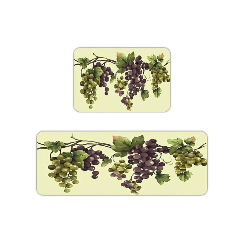 Tapis de cuisine jaune clair avec raisins et aquarelle, 2 pièces pour une décoration douillette