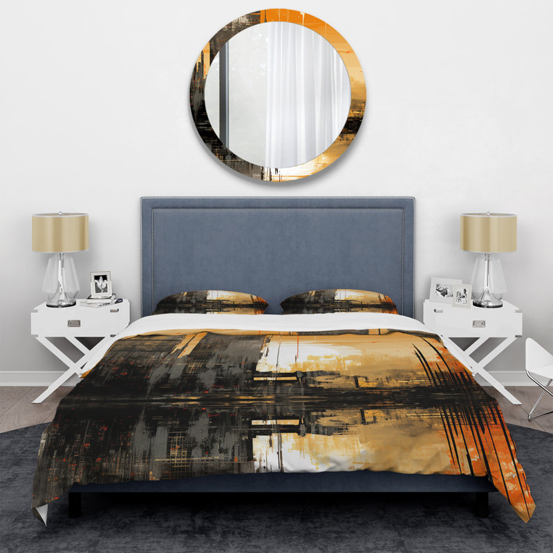 Abstract Cityscape Sunset - Ensemble de housse de couette abstrait, Housse de couette simple + 1 taie décorative stan
