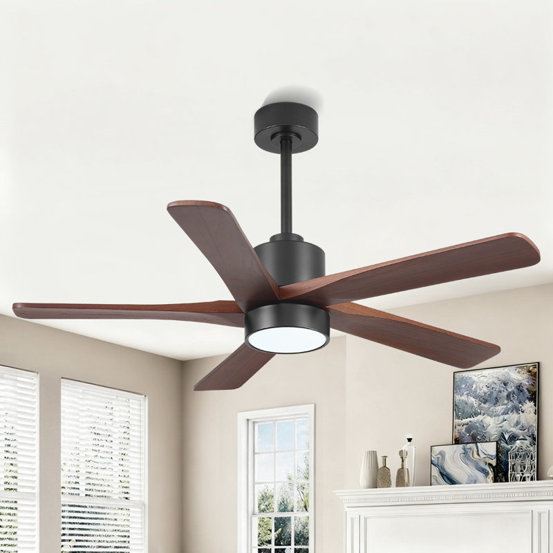 Ventilateur de plafond standard à DEL à 5 pales Athanafis avec télécommande et ensemble d'éclairage inclus, Noir, 54", Noyer