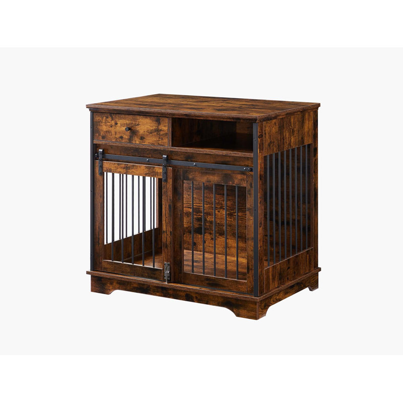 Cage pour chien avec porte coulissante et 2 compartiments, Brun rustique