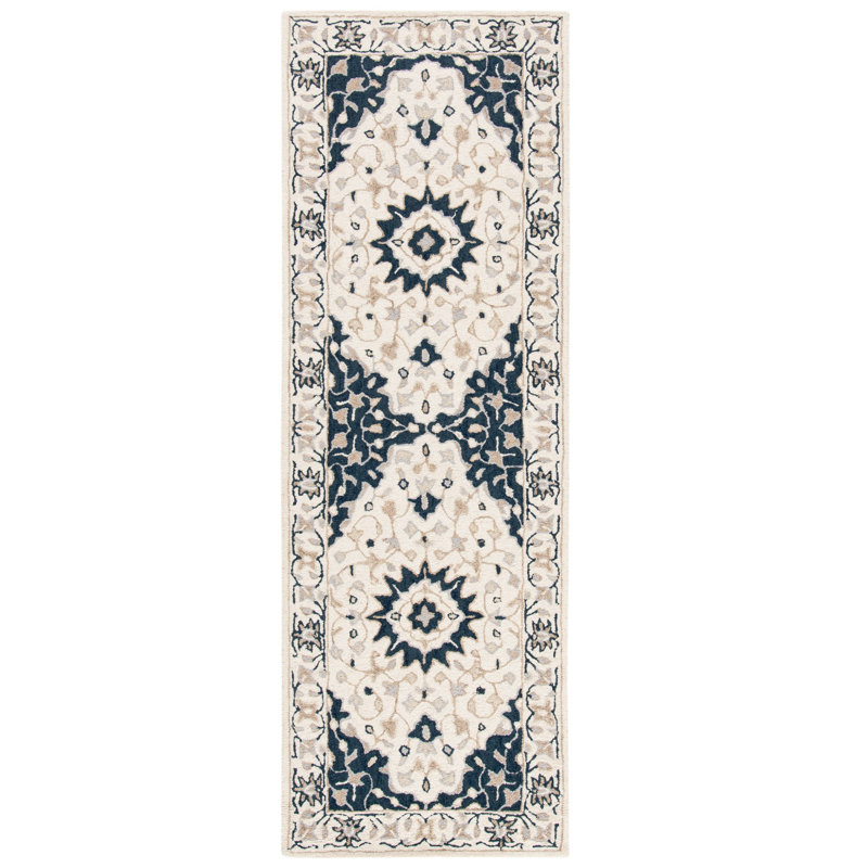 Tapis oriental en laine et coton touffeté à la main avec latex Saway, Tapis de couloir 2 pi 3 po x 7 pi