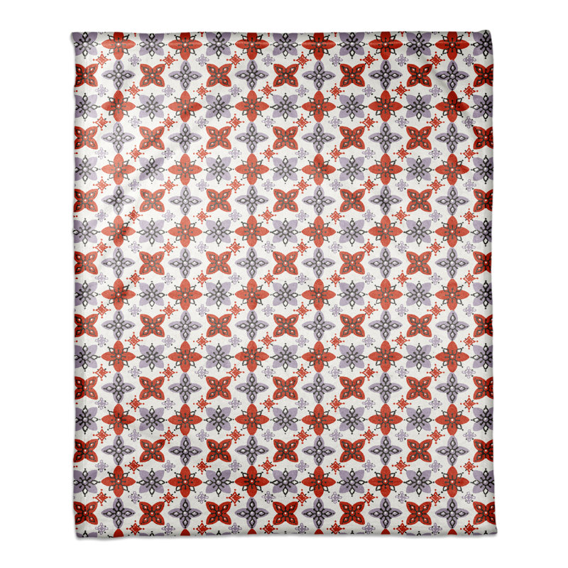 Jeté à motif floral , Rouge / Mauve