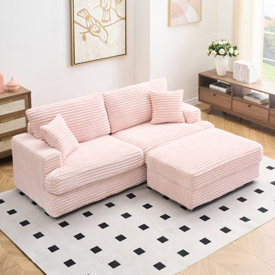 86,96 pouces velours côtelé rose à 3 places, pieds de rangement simples, quatre coussins, conception moderne pour le salon et le bureau, structure à ressorts, mousse à mémoire de forme avec récupération rapide, confort et douceur