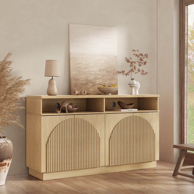 Designer 55'' Curved Three-dimensional Texture Sideboard, Brown