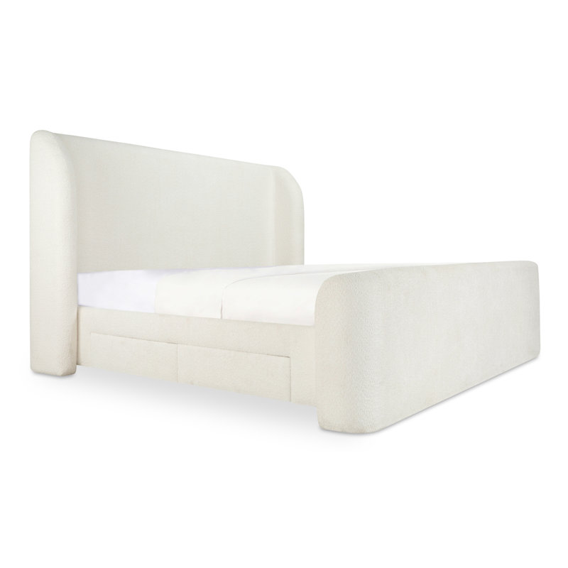 Lit avec rangement tapissier Lizzie, Très grand, Crème Boucle