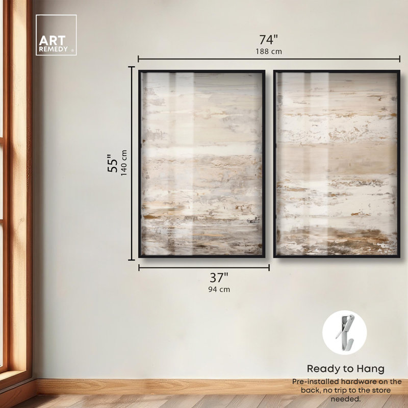 Desert Gleam Diptych Shadowbox Print Abstract Wall Decor Set by Art Remedy, Black Frame, 10 x 15, H 55 po x l 37 po