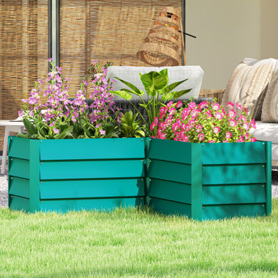 Lit de jardin surélevé en L en acier galvanisé, vert
