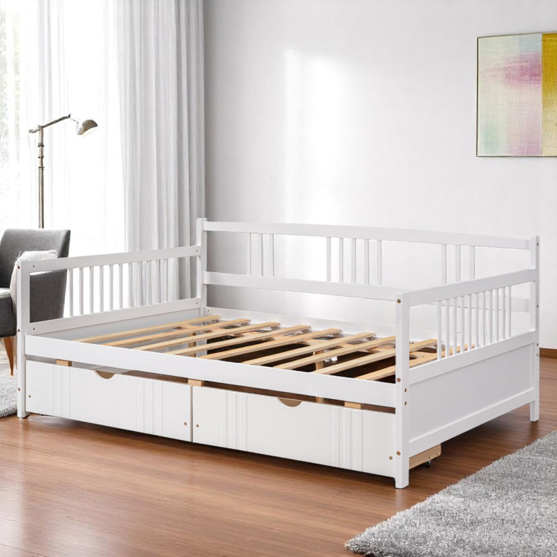Lit de jour double en bois massif, Blanc, Lit double